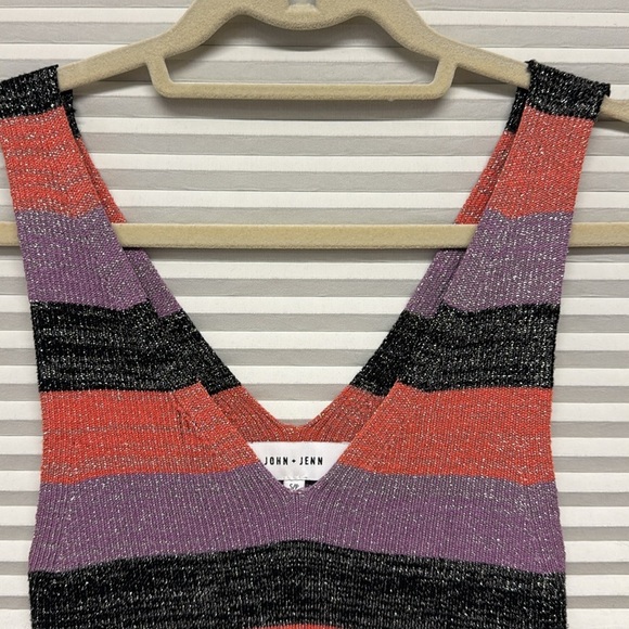Anthropologie John + Jenn Stephanie Black Purple Coral Metallic Striped Tank Top - Picture 2 of 6